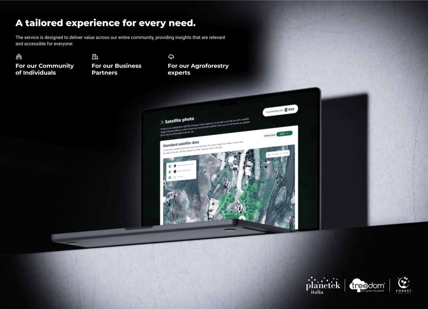 Satellite data map visualization interface showing tree monitoring insights