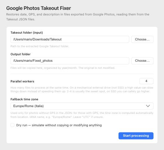 Google Photos Takeout Fixer interface